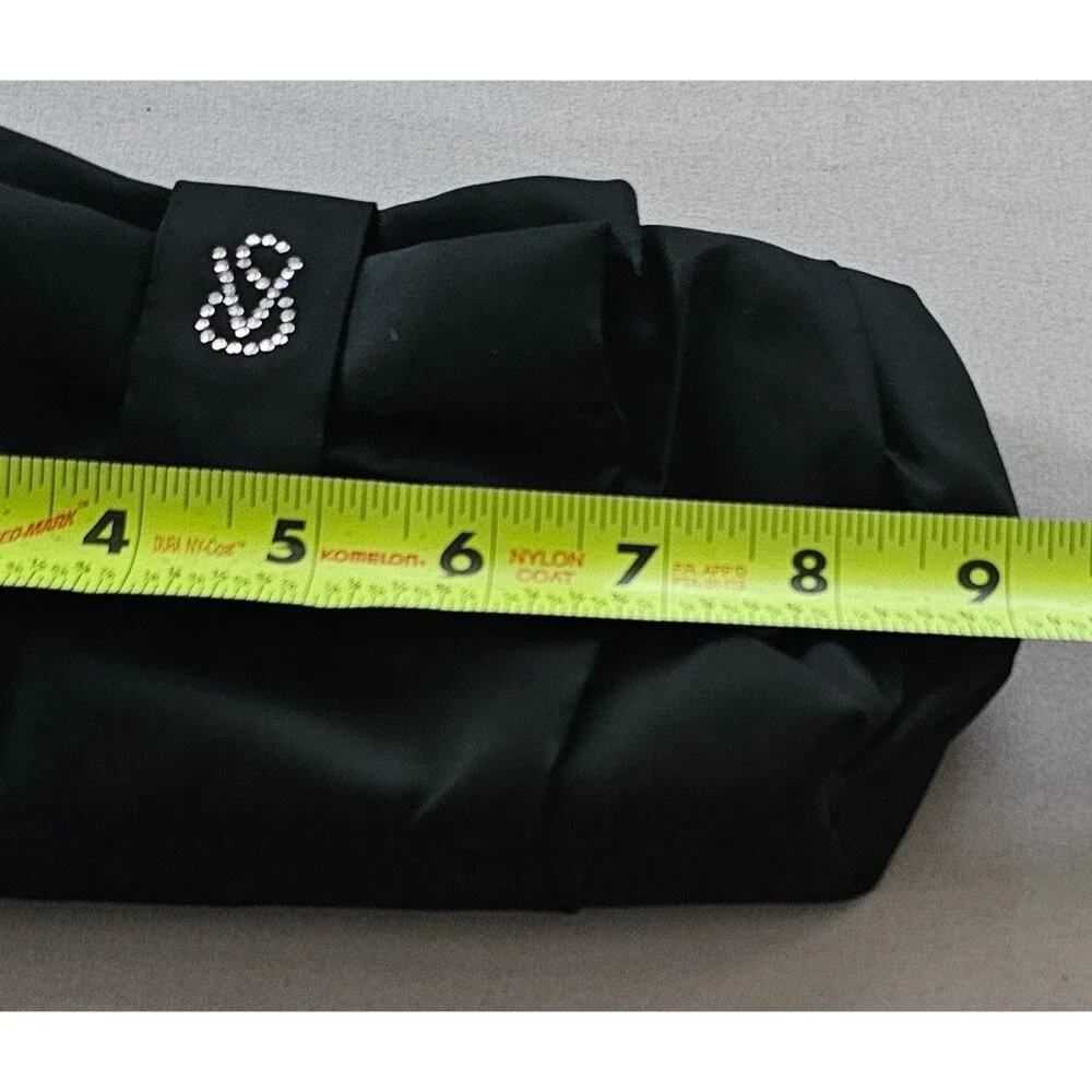 Victorias Secret Black Satin Bow Clutch Bag Rhinestone Embellished Evening Purse